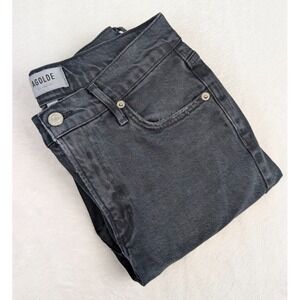 Agolde Toni Mid Rise Straight Jeans Womens 27 Black Feral Stretch Raw Hem‎